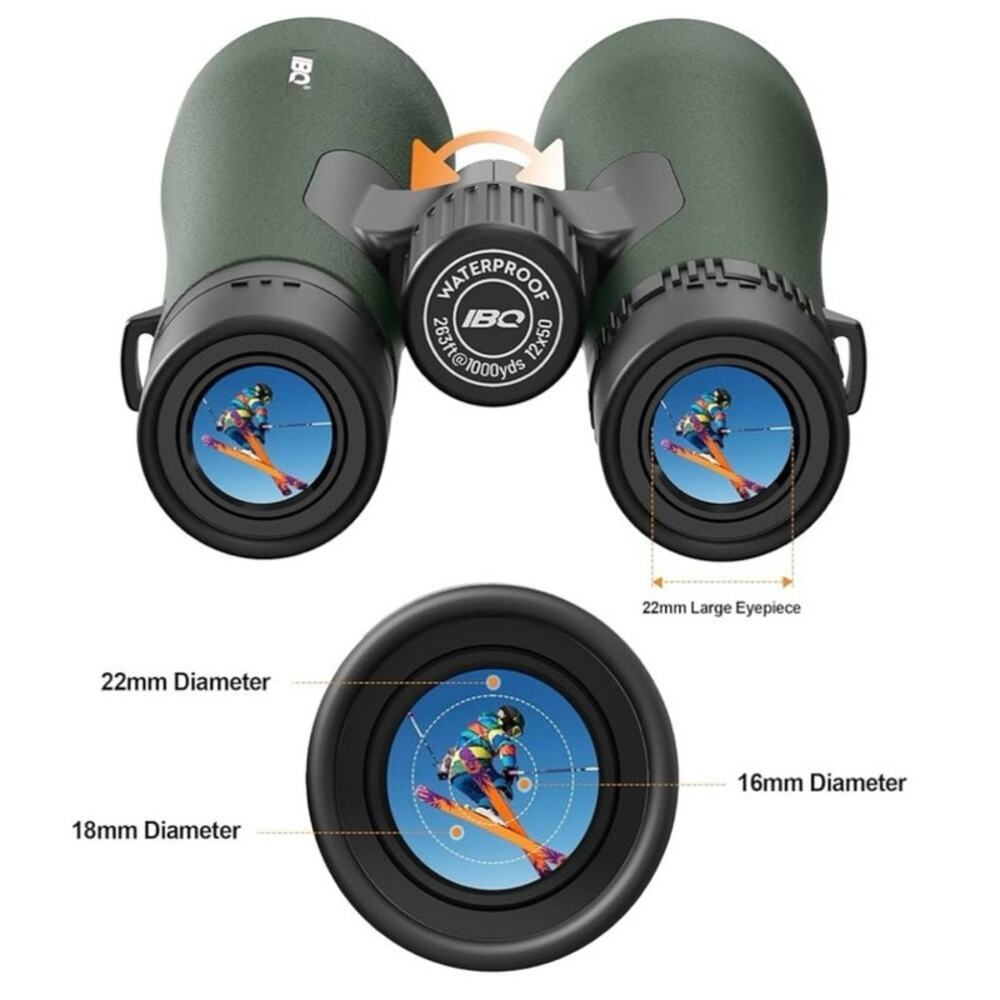 IBQ 12x50 Eagle Binoculars w/ Phone Adapter Waterproof Fogproof Lightweight NEW - Picture 2 of 14